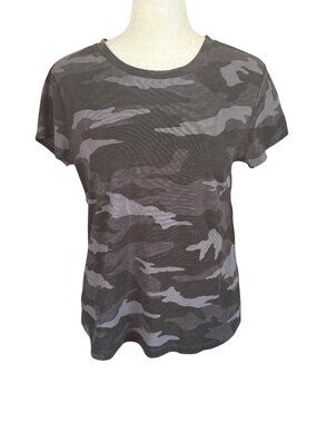 Athleta women's black and gray camouflage short sleeve crewneck t-shirt size SP